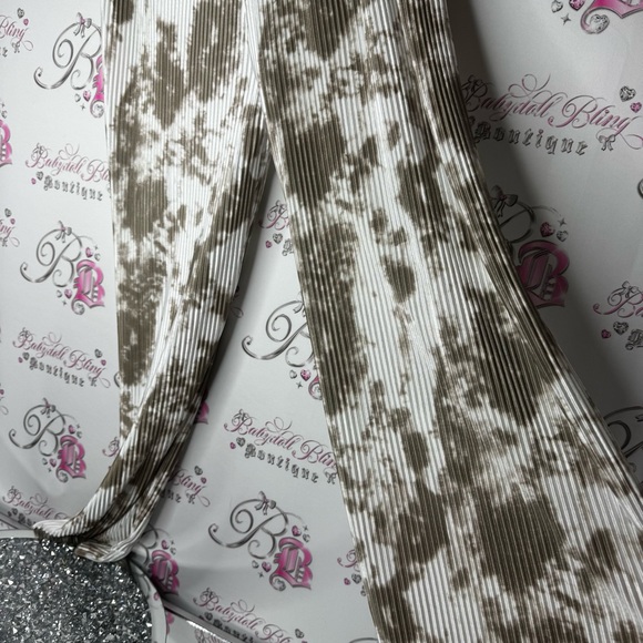 Casa Donna pants pleated tie dye white green stretchy flare leg shimmer fabric - Picture 2 of 13